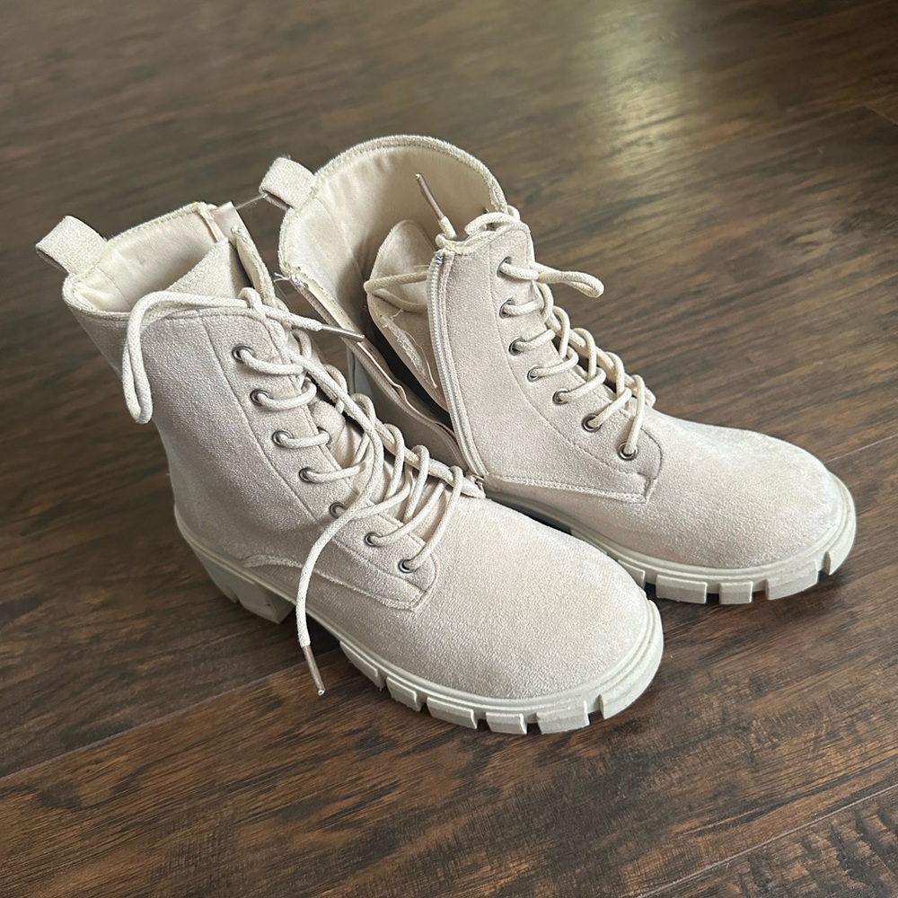 Charlotte Russe Stylish Cream Lace-Up Boots